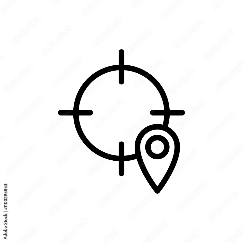 Poster crosshair location pin icon outline vector for web ui