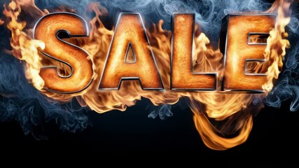 Bright flames surround bold letters proclaiming sale during a thrilling promotional event aimed at capturing attention and boosting excitement