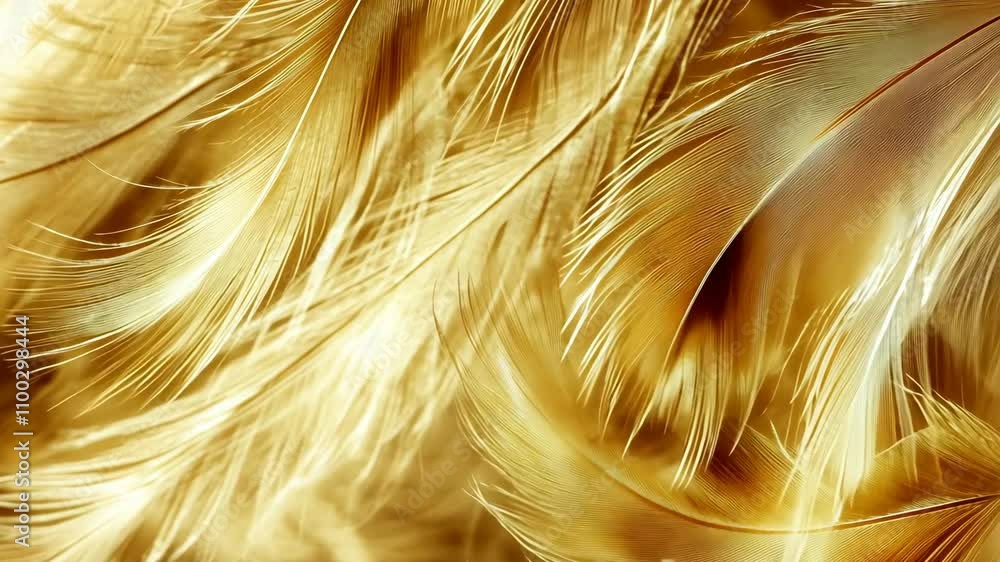 Poster close-up view of soft, shimmering golden feathers highlighting texture and color