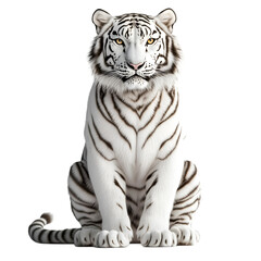 Fototapeta premium White tiger sitting proudly with striking stripes for wildlife photography,Cutout, Isolated on White Background