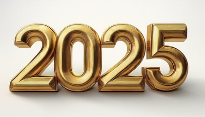  2025 Happy New Year 3d number gold isolated on white background 