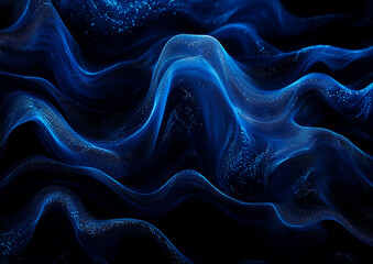 Fototapeta premium Deep blue abstract waves flowing smoothly in a dark setting with shimmering particles creating texture and depth