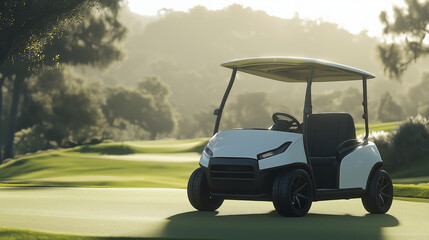 Electric golf cart on a sunny golf course