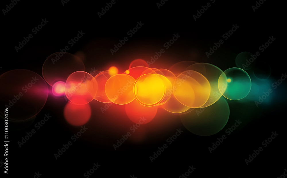 Poster colorful bokeh lights create a vibrant atmosphere in a dark background during an evening event