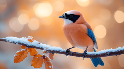 An Elegant Eurasian Jay Amidst the Snowy Landscape of a Quiet Hungarian Forest in Wintertime