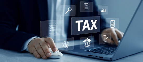 
Government taxes and calculation tax return annual report.Tax and vat concept. Tax  form online...