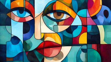 Fototapeta premium Abstract cubism art painting - generative ai. Cubism. Illustration