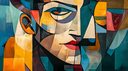 Abstract cubist portrait painting. Cubism. Illustration