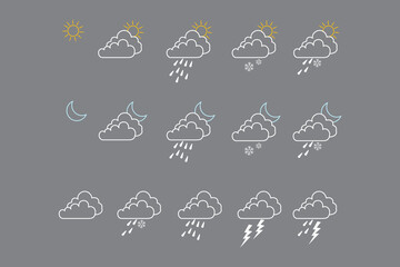 Weather editable stroke outline icons set isolated, Weather forecast icons set