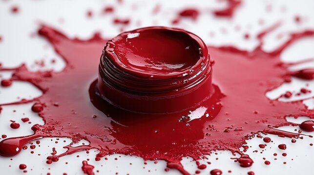 A jar of red paint lies tipped over, creating an artistic splash that captures creativity - Powered by Adobe