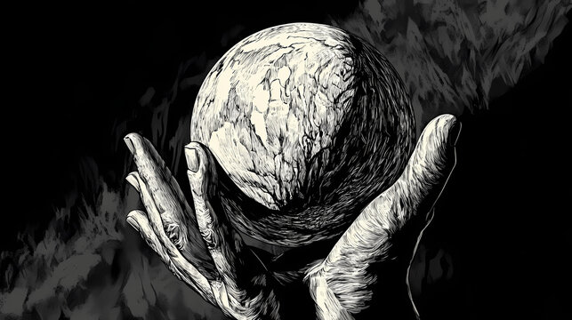 Sfera disegnata a mano libera in chiaroscuro. Chiaroscuro. Illustration