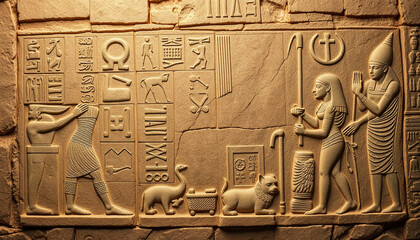 Ancient Egyptian Pyramid Stone Carvings Archaeological Stone Design Art. Generative AI.