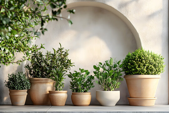 jard&iacute;n con maceteros con plantas arbustos y arom&aacute;ticas