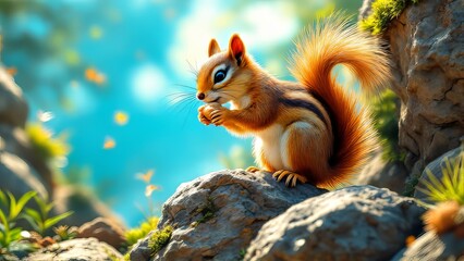 Obraz premium A Delhi squirrel enjoys peanuts, thirds' rule evident.