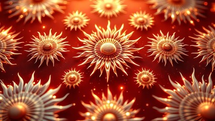 AI-generated sun pattern, red dots, intricate detail.