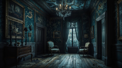 Fototapeta premium old abandoned house - Abandoned and Forgotten: Dark and Decaying Old House.