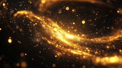 Obraz premium Golden Abstract Background with Glittering Particles and Waves