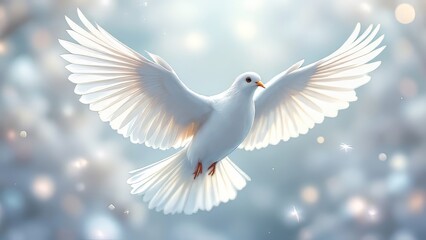 Obraz premium Bokeh-blurred white dove wings, a peaceful presence.