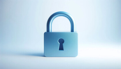 Fototapeta premium Minimalistic blue padlock on a white background symbolizing security, privacy, and protection in a digital or physical context. Generative AI.