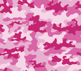 Vector camouflage seamless pink military pattern, design for girls