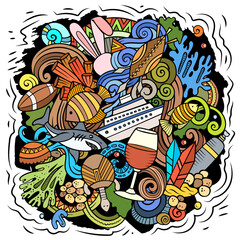 Australia cartoon vector doodle illutraditional symbols. Australian objects and symbols