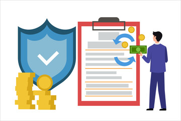 Insurance contribution. Minimum amount of money that must be paid to the insurance company. Vector simple color flat illustration.