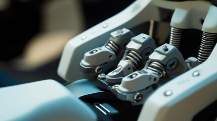 Close-up of a finger rehabilitation device showcasing adjustable springs and ergonomic design, detailed components for precise therapy, emphasizing mechanical precision and usability.