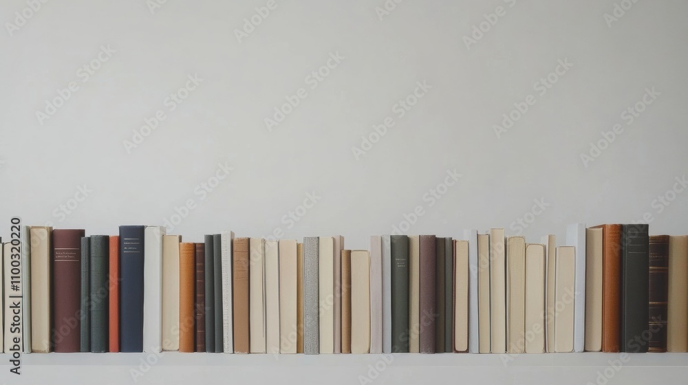 Poster various books showcasing multiple genres are displayed in a linear arrangement against a clean white