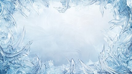 Fototapeta premium Frost Crystal Frame with Ice Serpents: Arctic Aesthetics in White and Pale Blue, Featuring Genuine Ice Refraction and Snowflake-Crystal Details in Premium Quality.