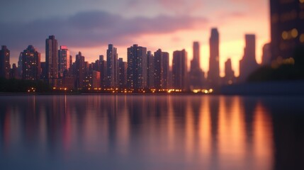 Fototapeta premium Urban sunset reflection city skyline photography evening aesthetic appeal