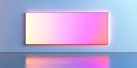 A glowing gradient light panel mounted on a wall with vibrant pink and purple hues