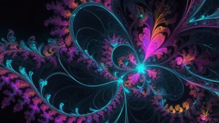 Abstract neon fractal wallpaper with space - Generative Ai
