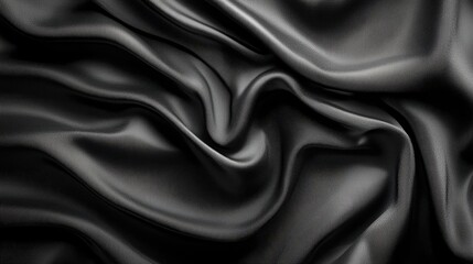 Obraz premium Close-up of shiny black fabric with smooth folds and intricate light patterns