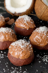 Delicious homemade chocolate coconut cookies, close-up.