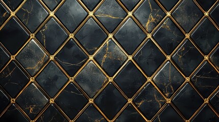 Fototapeta premium Decorative black marble tiles with gold veining and trim