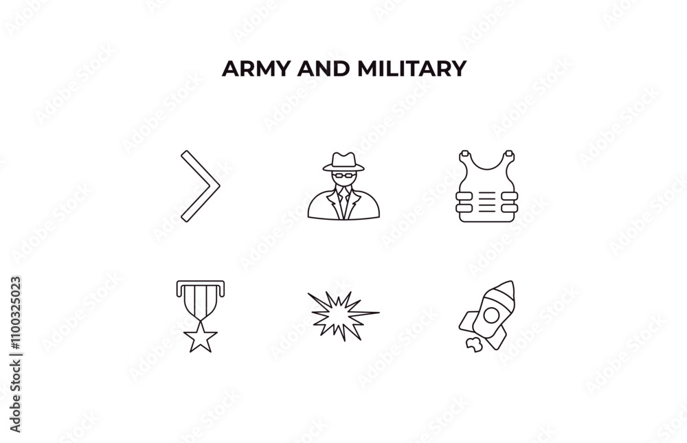 Poster fully editable outline icon collection from army and military concept. thin line icons set such as c