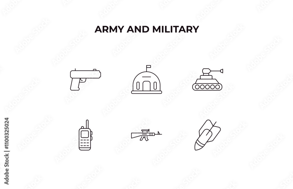 Poster fully editable outline icon collection from army and military concept. thin line icons set such as g
