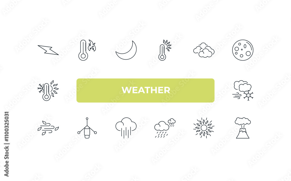 Poster fully editable outline icon collection from weather concept. thin line icons set such as lightning, 