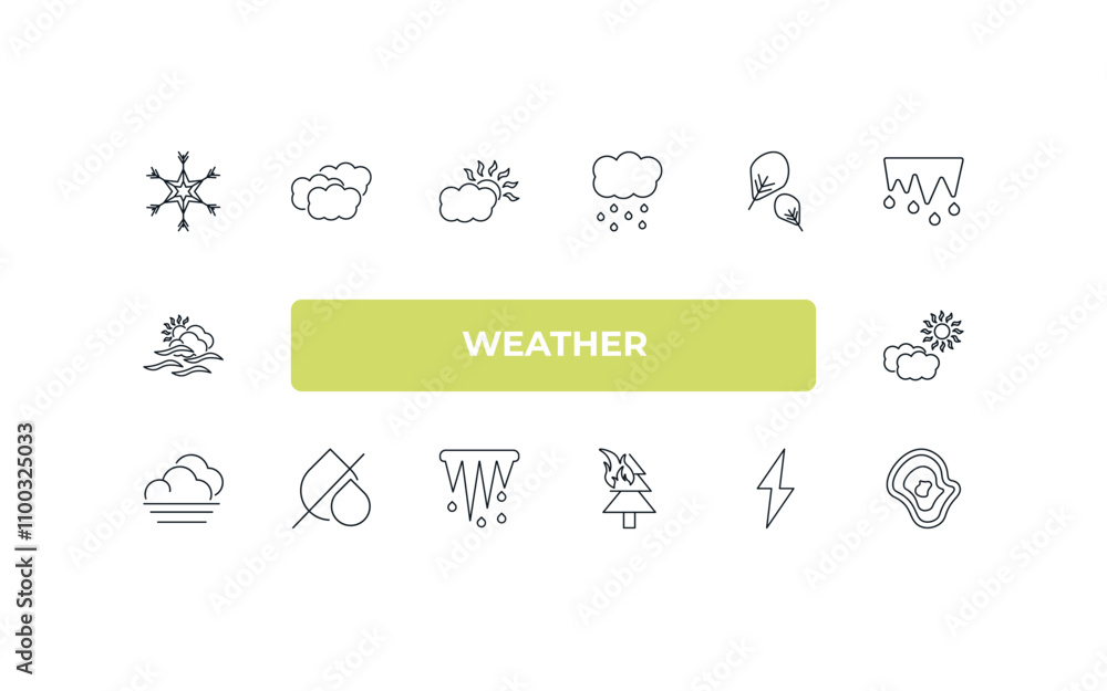 Poster fully editable outline icon collection from weather concept. thin line icons set such as snow, altos
