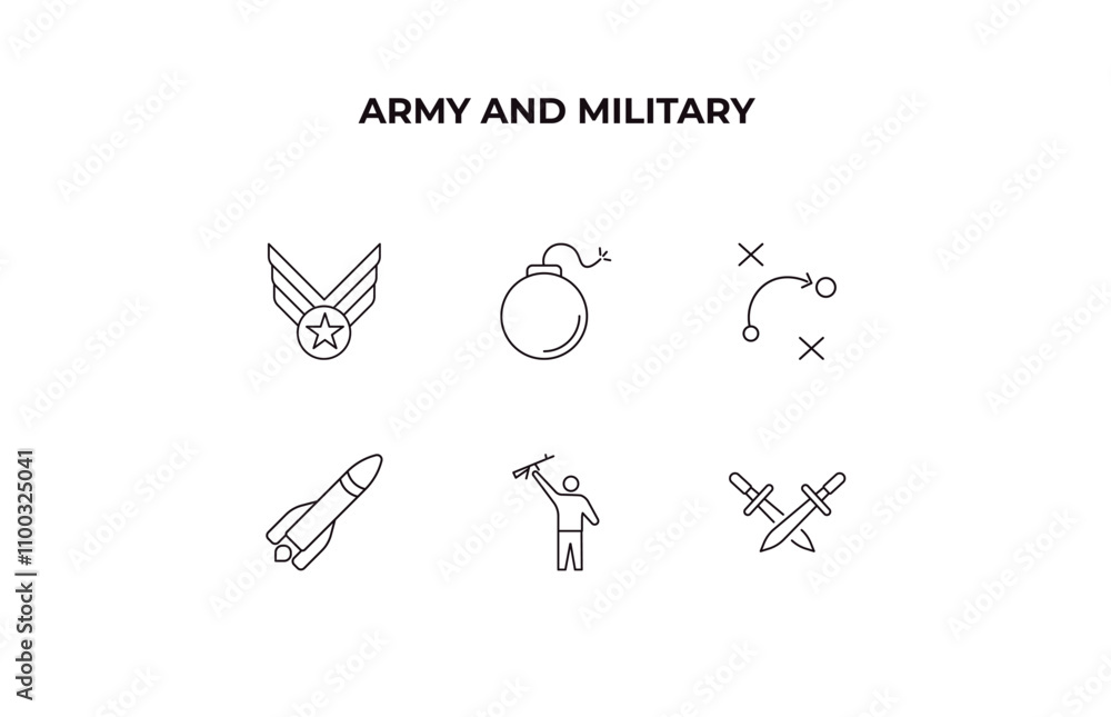 Aufkleber fully editable outline icon collection from army and military concept. thin line icons set such as a