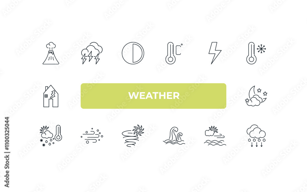 Poster fully editable outline icon collection from weather concept. thin line icons set such as eruption, s