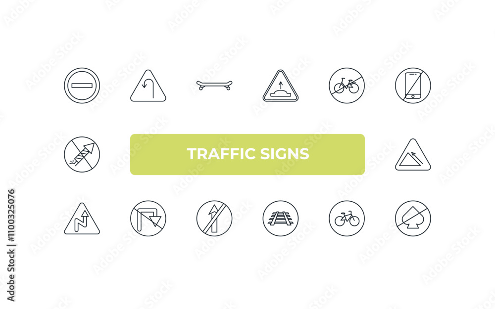 Aufkleber fully editable outline icon collection from traffic signs concept. thin line icons set such as no en