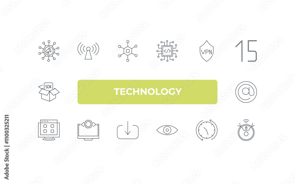 Poster fully editable outline icon collection from technology concept. thin line icons set such as multicha