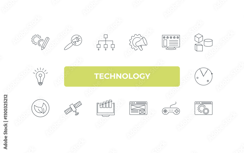 Poster fully editable outline icon collection from technology concept. thin line icons set such as customiz