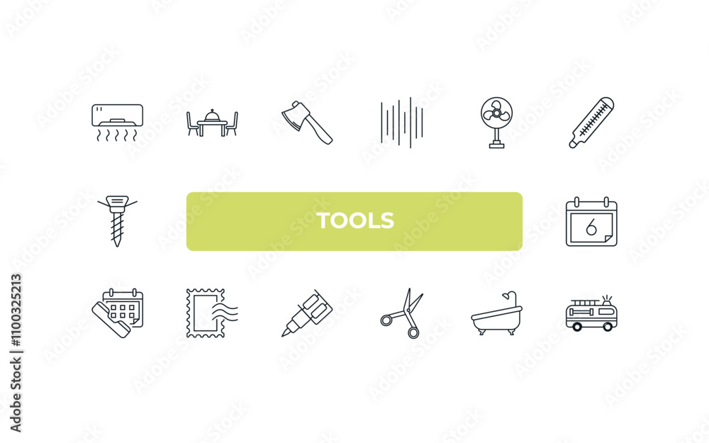 Poster fully editable outline icon collection from tools concept. thin line icons set such as air condition