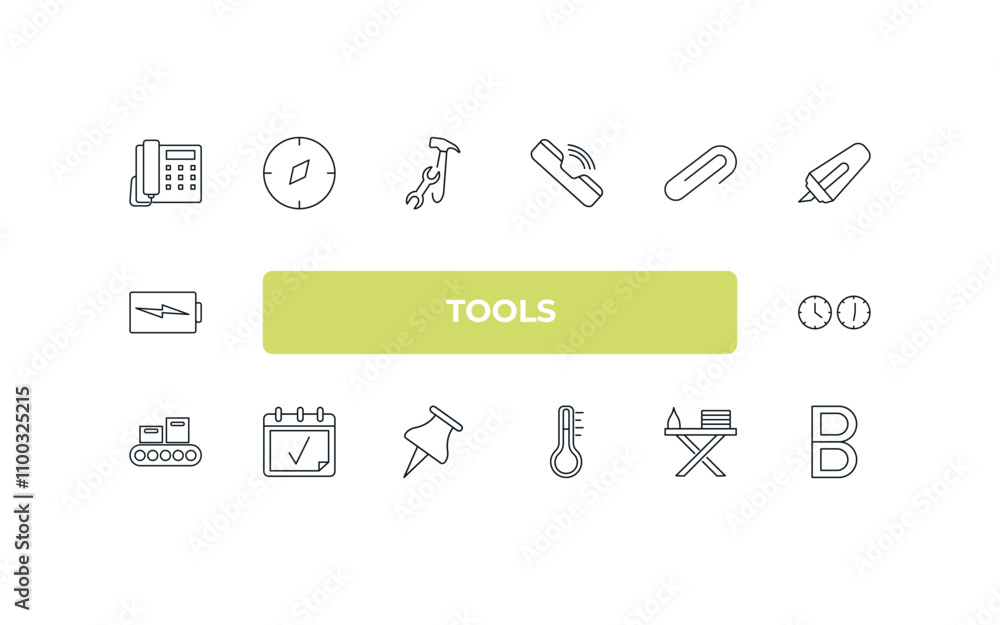 Poster fully editable outline icon collection from tools concept. thin line icons set such as modern teleph