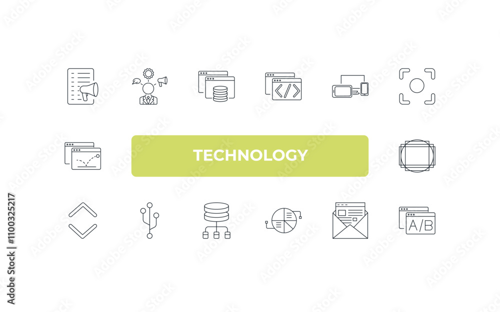 Poster fully editable outline icon collection from technology concept. thin line icons set such as content 