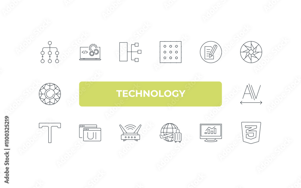Poster fully editable outline icon collection from technology concept. thin line icons set such as type hie