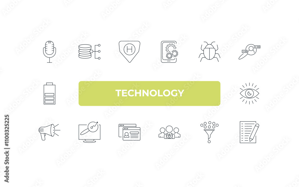 Poster fully editable outline icon collection from technology concept. thin line icons set such as retro mi