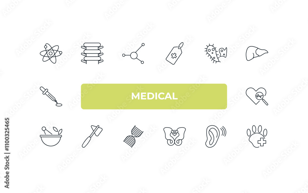 Poster fully editable outline icon collection from medical concept. thin line icons set such as atomic stru